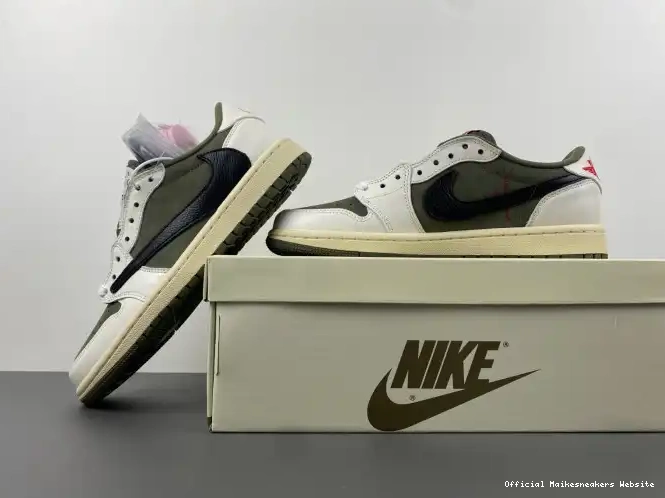 Official Maikesneakers X JORDAN 1 SCOTT AIR MEDIUM OG DM7866-200 LOW OLIVE TRAVIS 0529